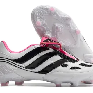 Adidas White Pink Laceless Strap Closure Molded Synthetic Upper Firm-Ground Soccer Shoes