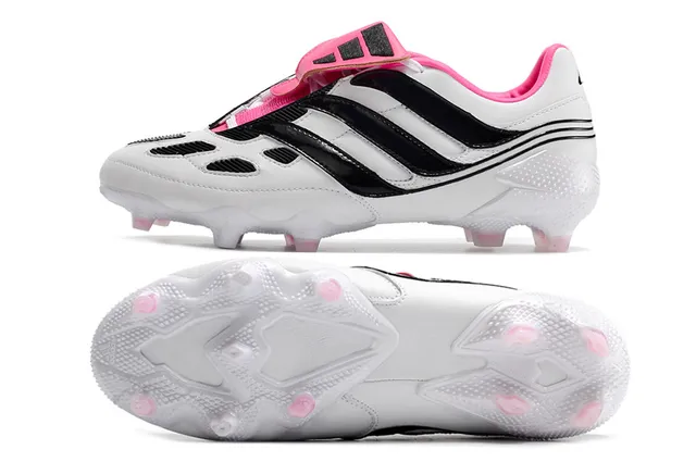 Adidas Zapatos de fútbol blancos y rosados sin cordones cierre de correa upper sintético moldeado terreno firme 2