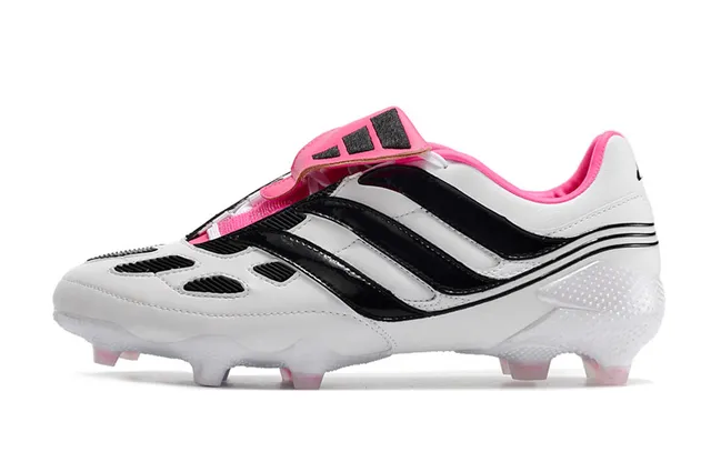 Adidas Zapatos de fútbol blancos y rosados sin cordones cierre de correa upper sintético moldeado terreno firme 5