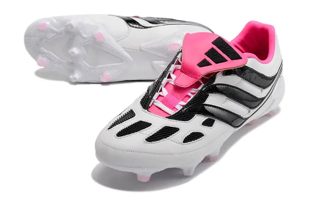 Adidas Zapatos de fútbol blancos y rosados sin cordones cierre de correa upper sintético moldeado terreno firme 6