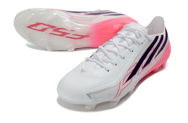 Adidas Branco Rosa Baixo Corte Superior Sintético Cadarços Assimétricos Campo Firme Sapatos de Futebol 2