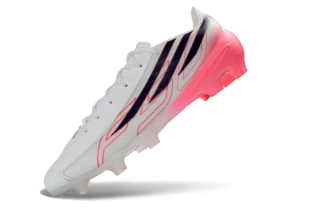 Adidas Branco Rosa Baixo Corte Superior Sintético Cadarços Assimétricos Campo Firme Sapatos de Futebol 3