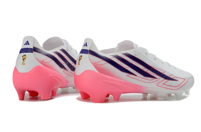 Adidas Branco Rosa Baixo Corte Superior Sintético Cadarços Assimétricos Campo Firme Sapatos de Futebol 5