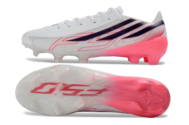 Adidas Branco Rosa Baixo Corte Superior Sintético Cadarços Assimétricos Campo Firme Sapatos de Futebol 7