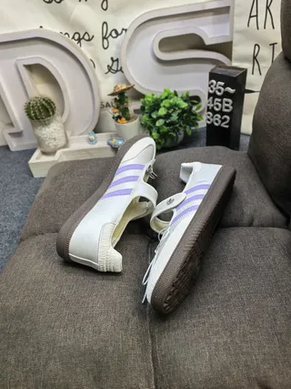 Adidas White Purple Low-Top Three-Stripe Side Panel Lifestyle Sneakers 6