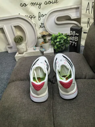 Adidas Blanc Rouge Matière Maille Conçue Supérieure Trois Rayures Marque Côté Chaussures De Course 8