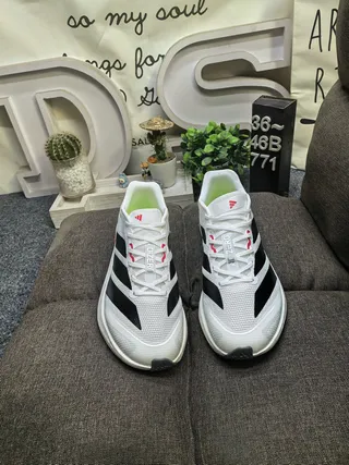Adidas Blanc Rouge Matière Maille Conçue Supérieure Trois Rayures Marque Côté Chaussures De Course 10