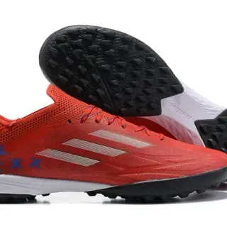 Adidas X Rouge Noir Coupe basse Upper en maille synthétique Système de lacets asymétrique Chaussures de football turf