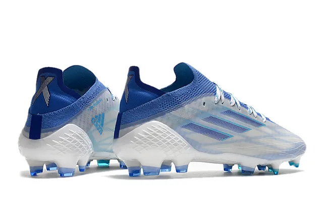 Adidas X Speedflow अर्धपारदर्शी सफेद नीली कठोर मैदान सॉकर जूते 5