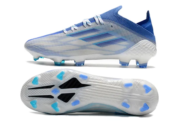 Adidas X Speedflow अर्धपारदर्शी सफेद नीली कठोर मैदान सॉकर जूते 6