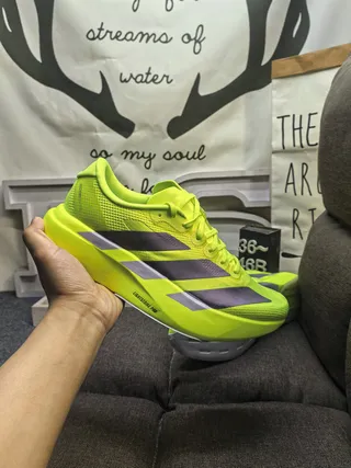 Adidas Yellow Gray Neon Mesh Upper Three-Stripe Side Panel Running Shoes 5
