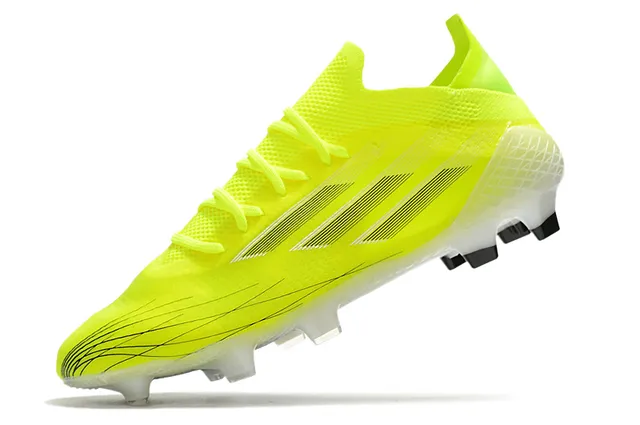 Adidas Zapatillas de fútbol con upper de knit amarillo blanco neon, cordones asimétricos y superficie firme 3