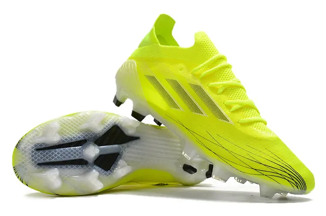 Adidas Zapatillas de fútbol con upper de knit amarillo blanco neon, cordones asimétricos y superficie firme 4