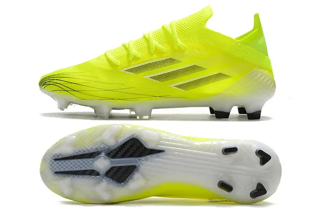 Adidas Zapatillas de fútbol con upper de knit amarillo blanco neon, cordones asimétricos y superficie firme 6