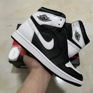 Air Jordan 1 Tênis de basquete de couro preto e branco high-top