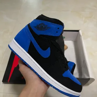 Air Jordan 1 Black Blue High-Top Suede e Couro Tênis de Basquete