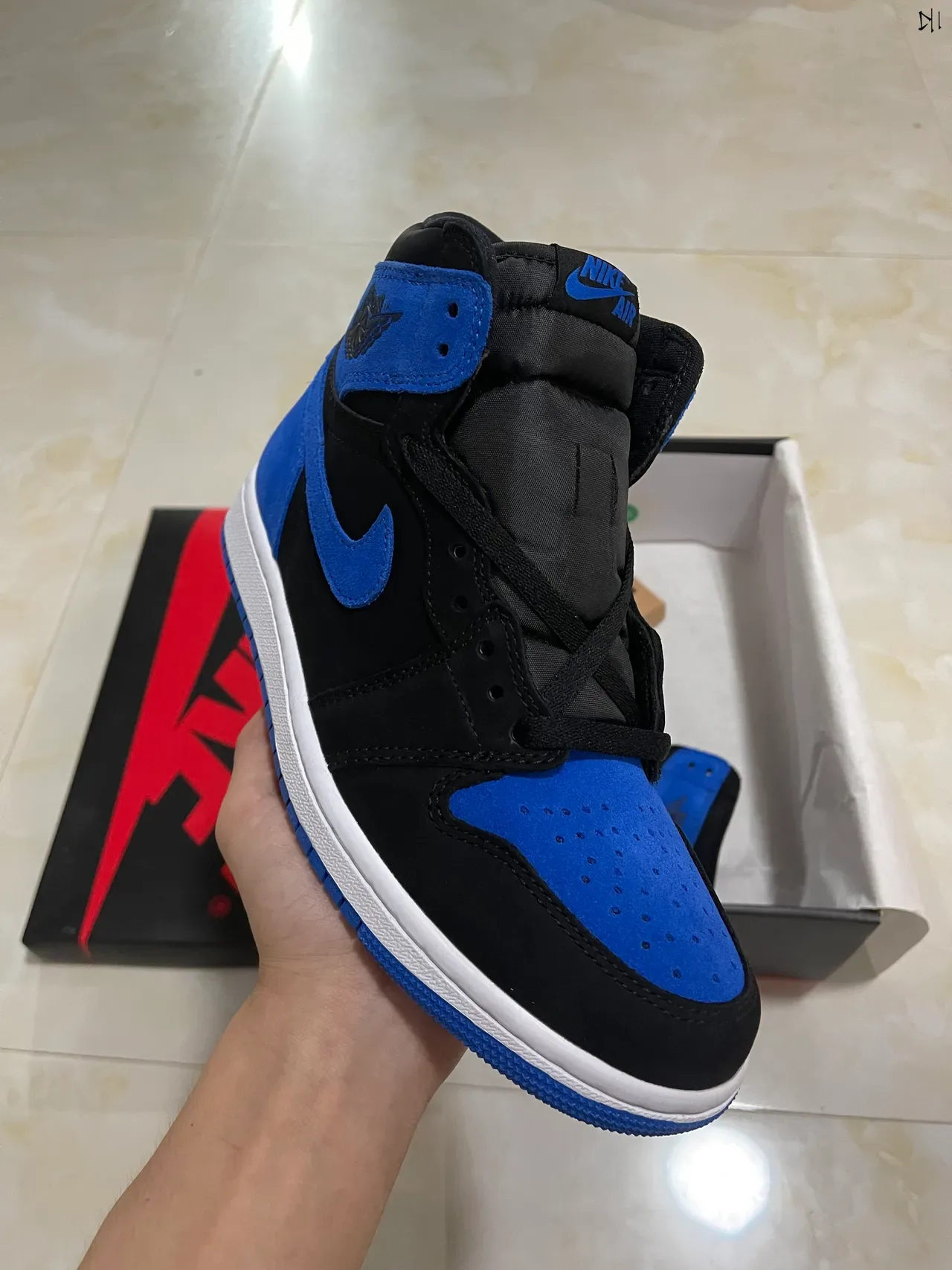Air Jordan 1 Black Blue Hautes Suede et Cuir Chaussures de Basketball 2