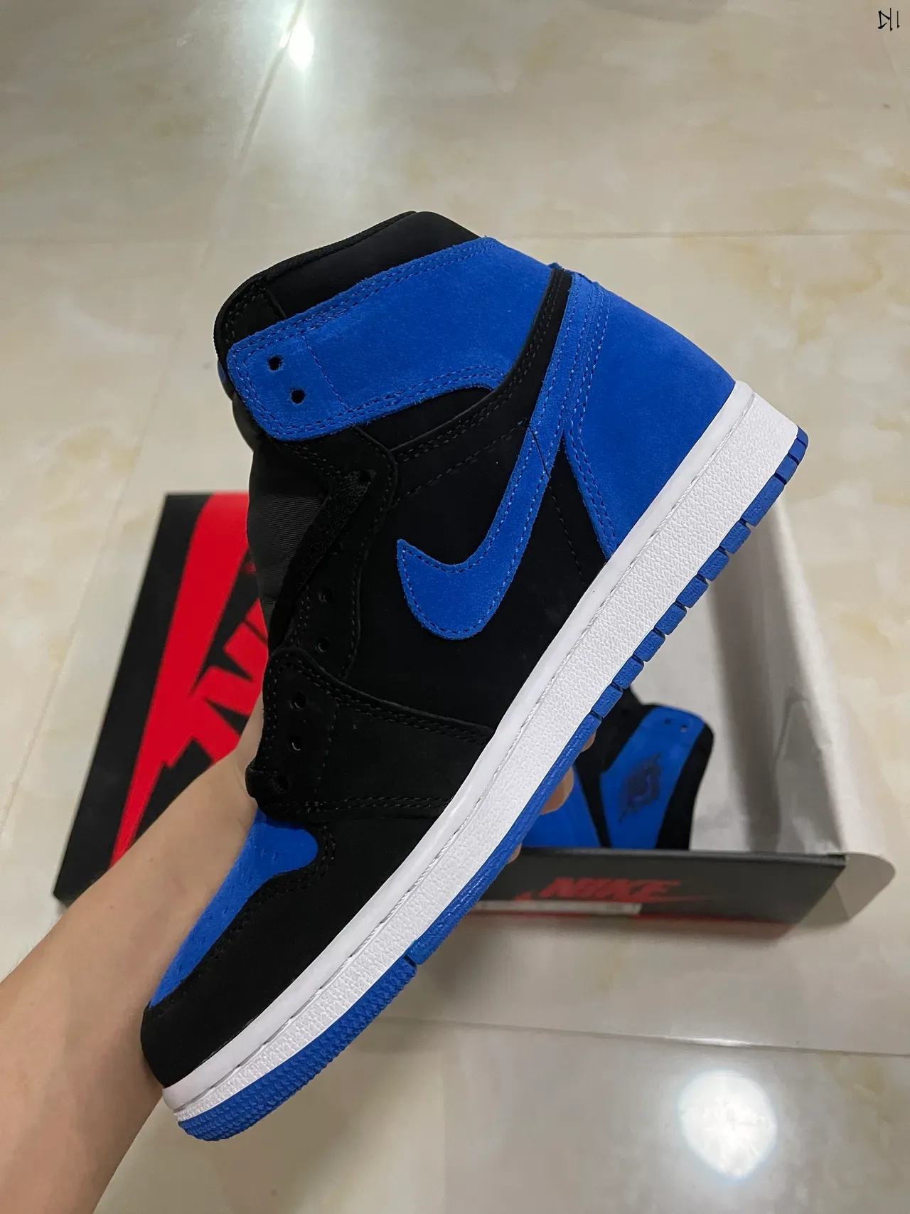 Air Jordan 1 Black Blue Hautes Suede et Cuir Chaussures de Basketball 5