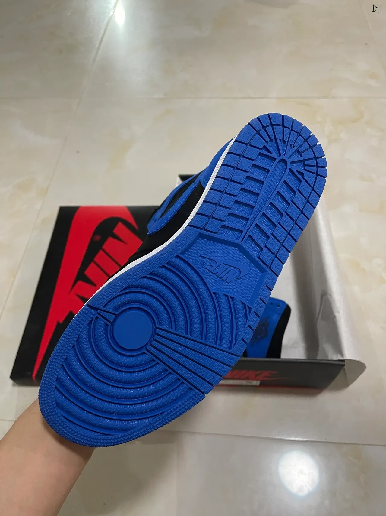 Air Jordan 1 Black Blue Hautes Suede et Cuir Chaussures de Basketball 6