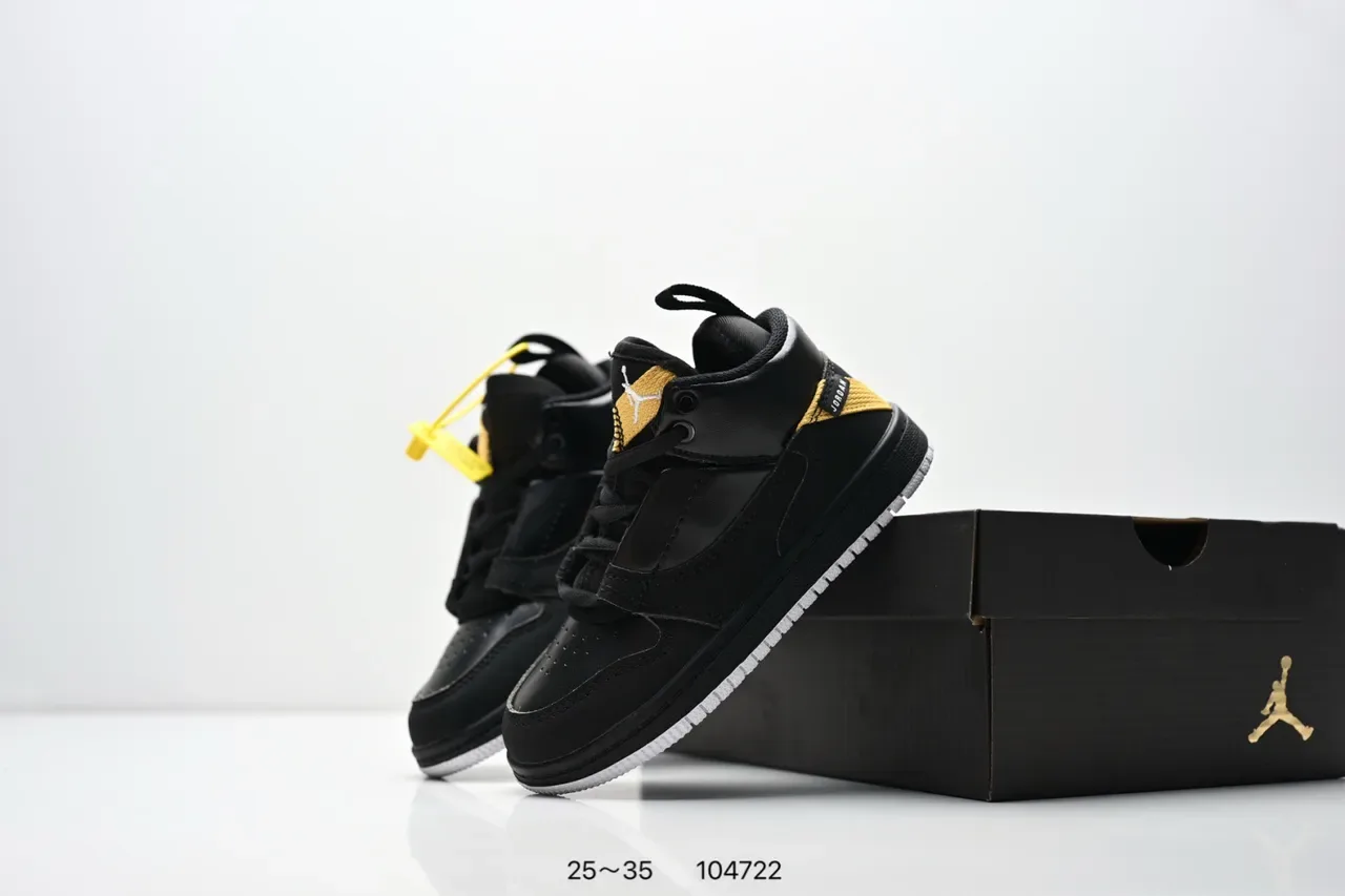 Air Jordan 1 काले सफेद पीले स्ट्रैप लाइफस्टाइल स्नीकर्स 13