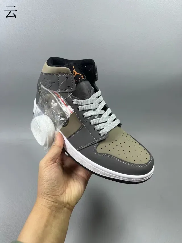 Air Jordan 1 High Olive Gray White Basketball Shoes 2