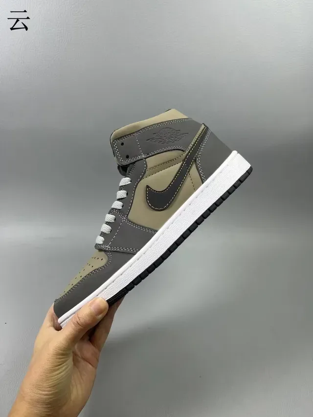 Air Jordan 1 High Olive Gray White Basketball Shoes 5