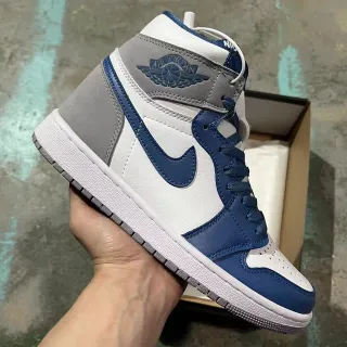 Tênis de basquete Air Jordan 1 High branco azul-marinho cinza