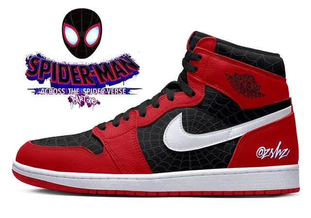 Zapatillas de baloncesto Air Jordan 1 de caña alta rojas y negras con capas superpuestas con patrón de telaraña 2