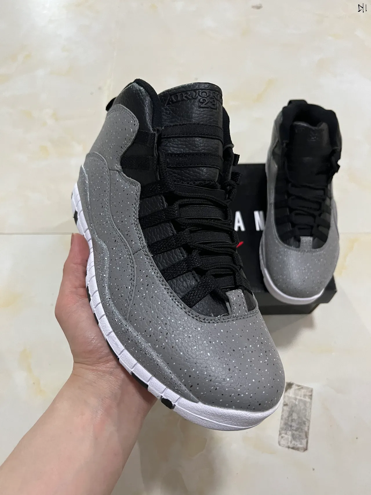 Air Jordan 10 ग्रे चित्तीदार ग्लिटर हाई-टॉप बास्केटबॉल जूते 12