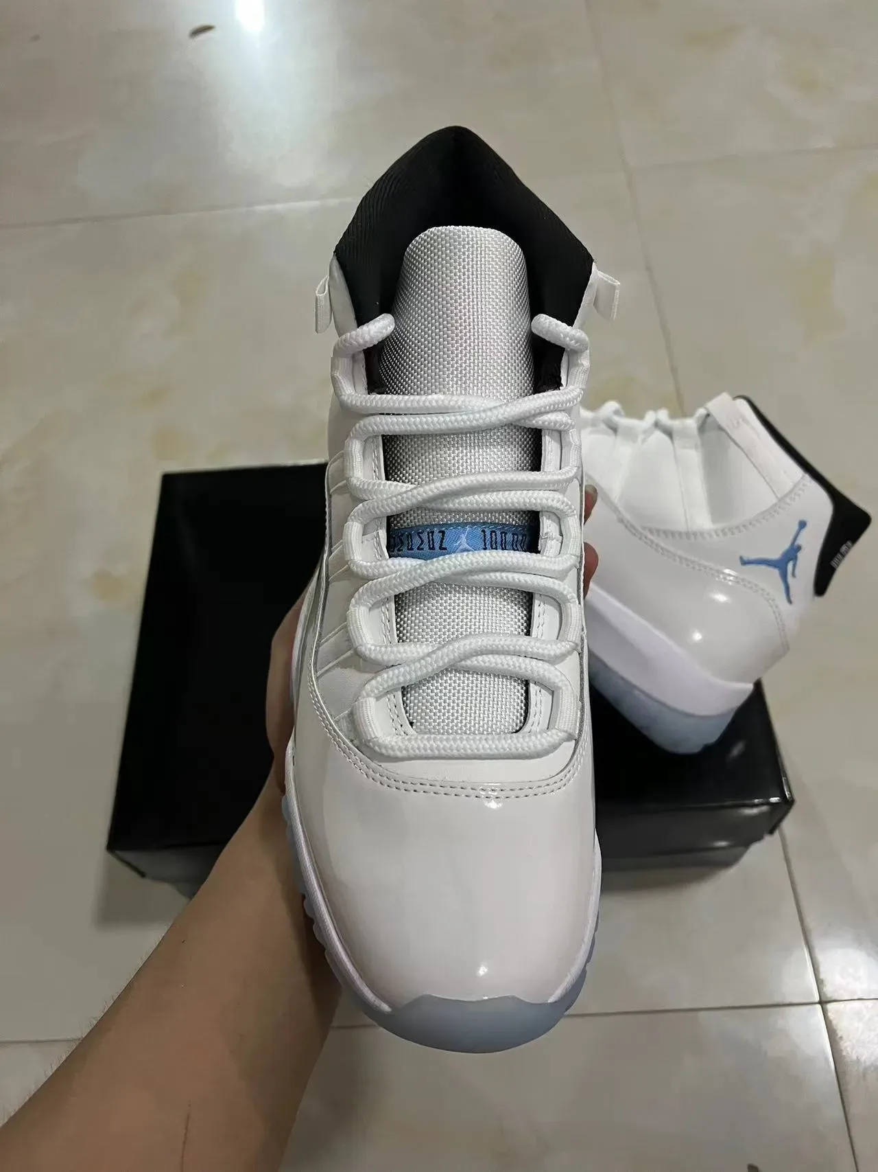 Air Jordan 11 White and Light Blue Patent Leather Basketball Shoes 3