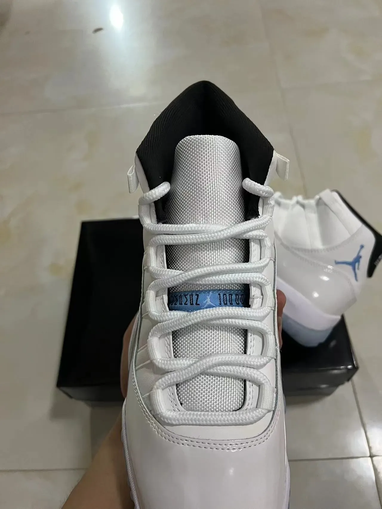 Air Jordan 11 White and Light Blue Patent Leather Basketball Shoes 4