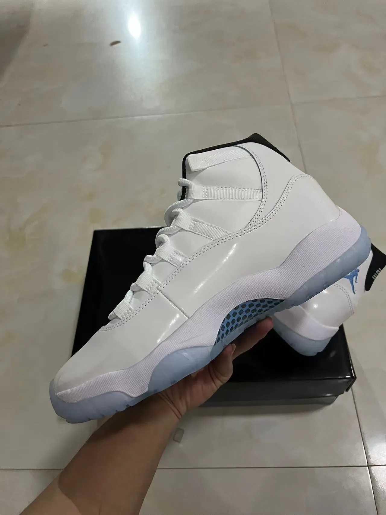 Air Jordan 11 White and Light Blue Patent Leather Basketball Shoes 5