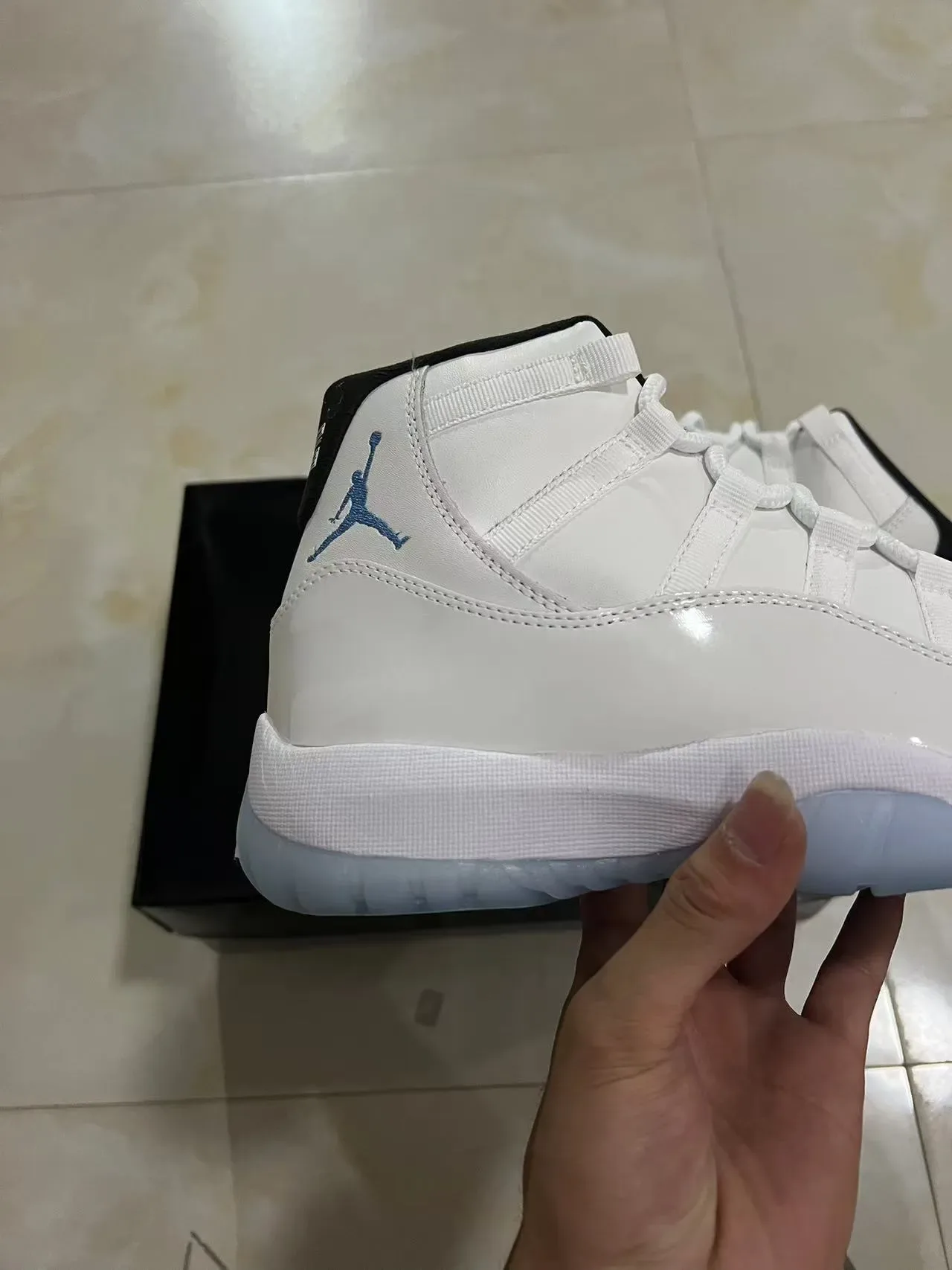 Air Jordan 11 White and Light Blue Patent Leather Basketball Shoes 7