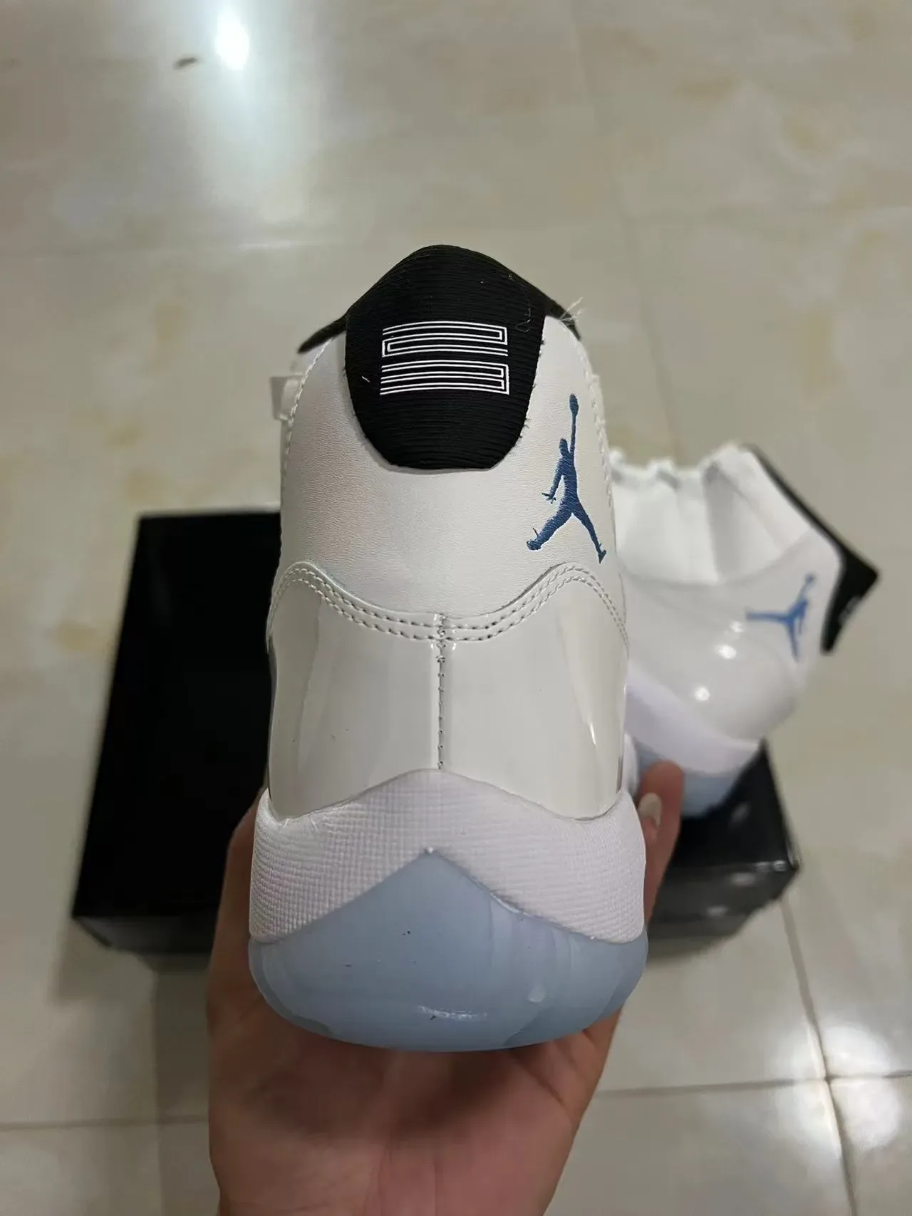 Air Jordan 11 White and Light Blue Patent Leather Basketball Shoes 8