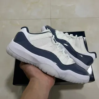 Air Jordan 11 Zapatillas de Baloncesto Cuero Patentado Blanco Navy