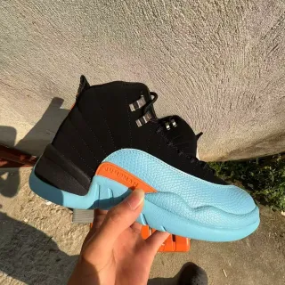 Air Jordan 12 Black Light Blue Orange Basketball Shoes