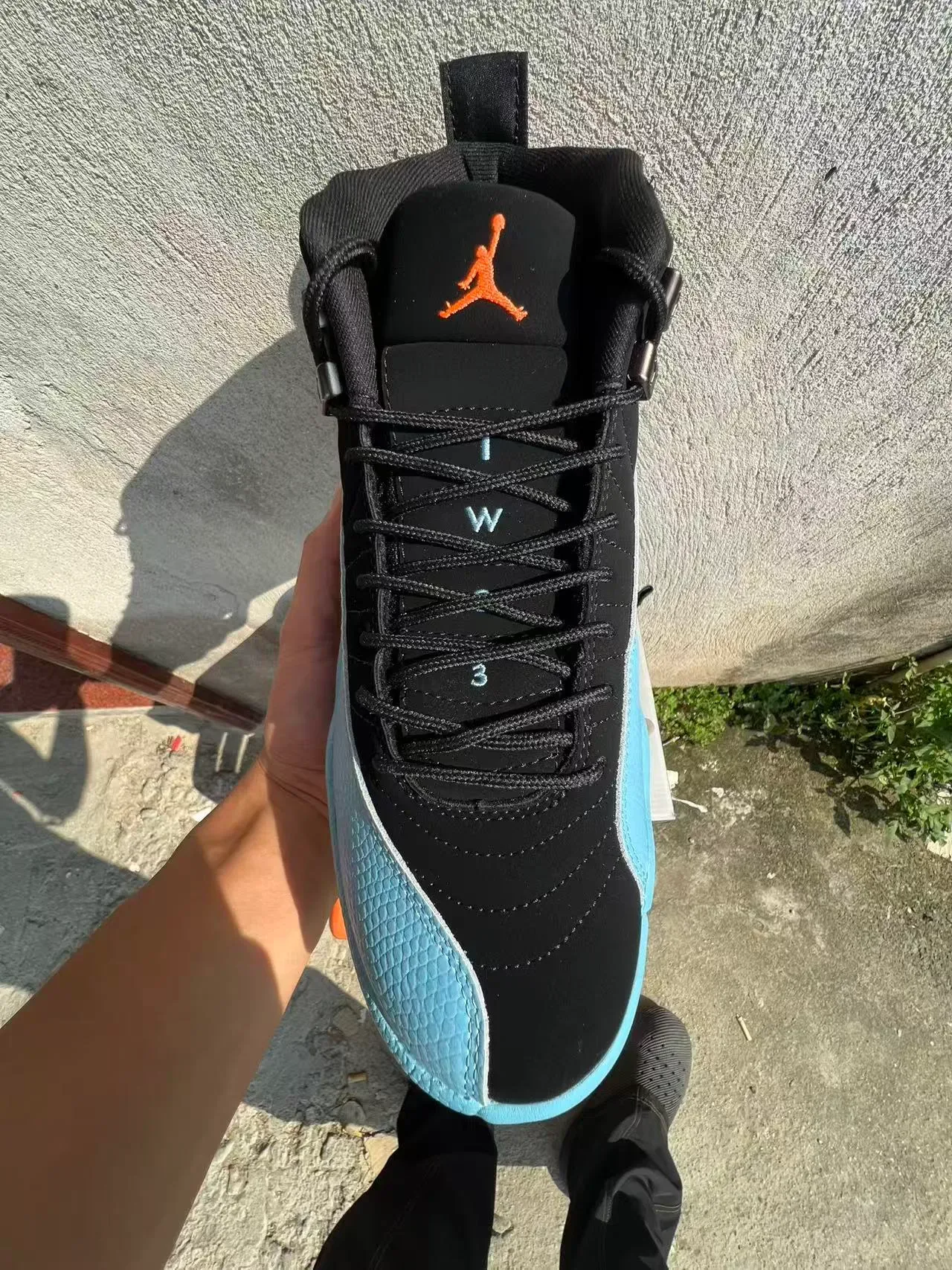 Air Jordan 12 Black Light Blue Orange Basketball Shoes 3