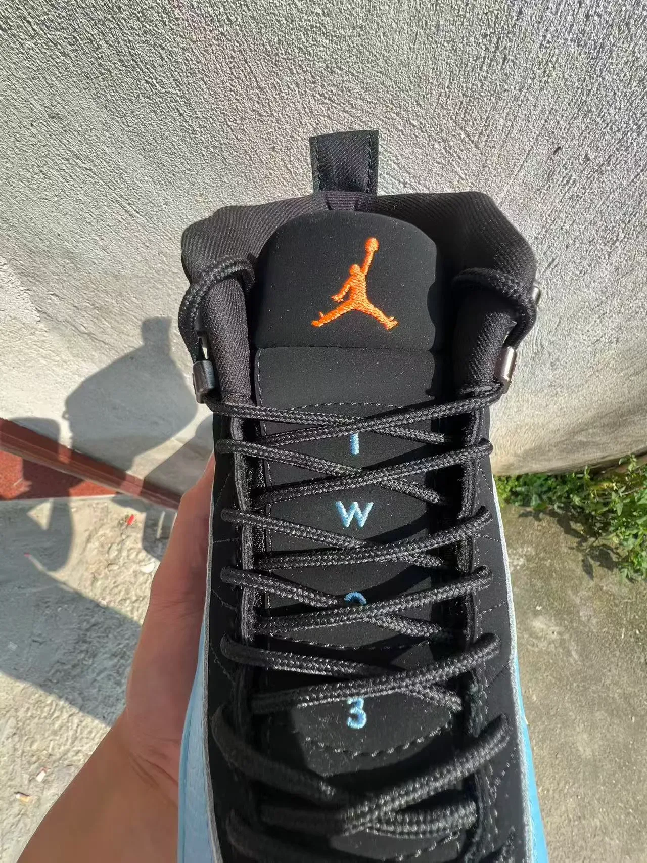 Air Jordan 12 Black Light Blue Orange Basketball Shoes 4