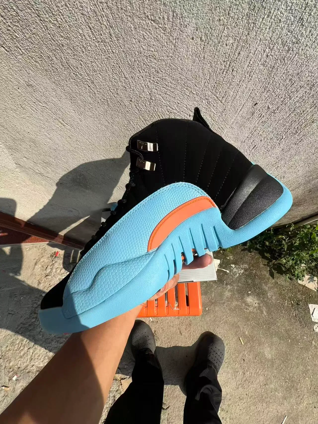 Air Jordan 12 Black Light Blue Orange Basketball Shoes 5