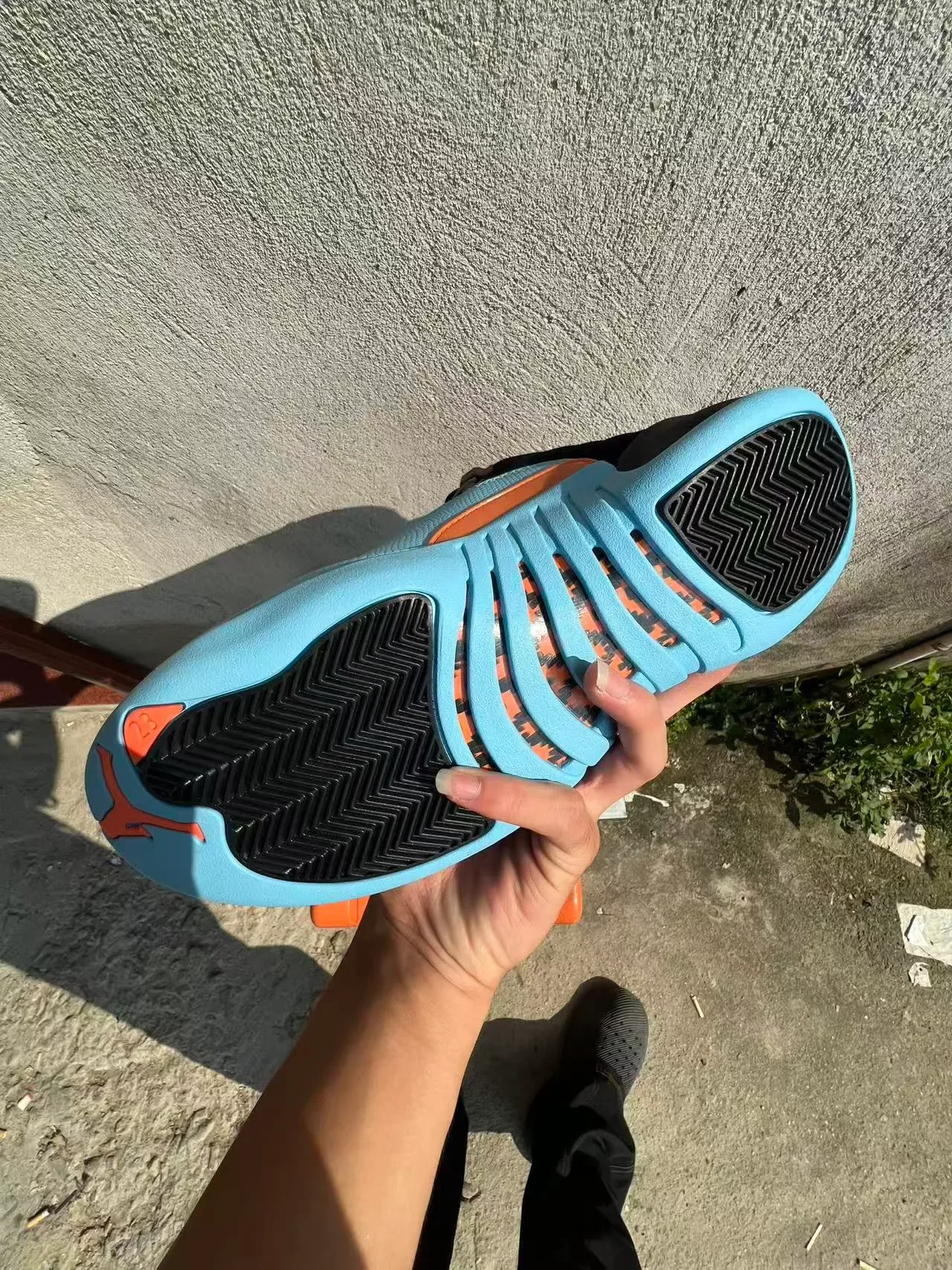 Air Jordan 12 Black Light Blue Orange Basketball Shoes 6