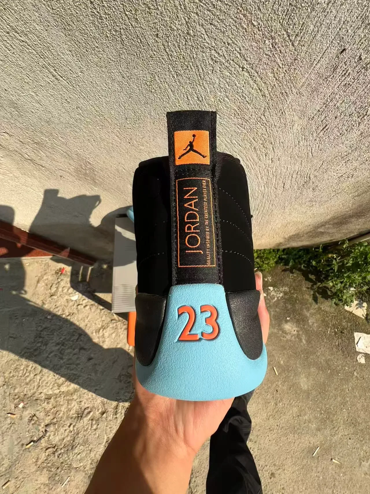 Air Jordan 12 Black Light Blue Orange Basketball Shoes 8