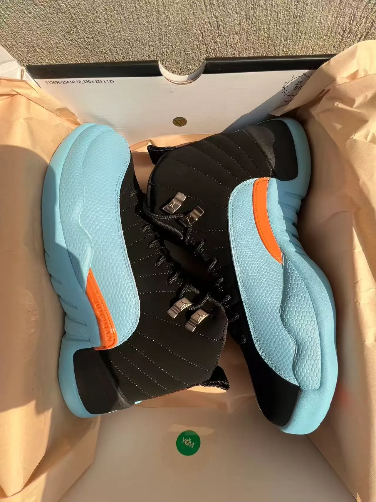 Air Jordan 12 Black Light Blue Orange Basketball Shoes 9