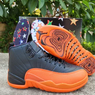 Air Jordan 12 काले नारंगी बास्केटबॉल जूते