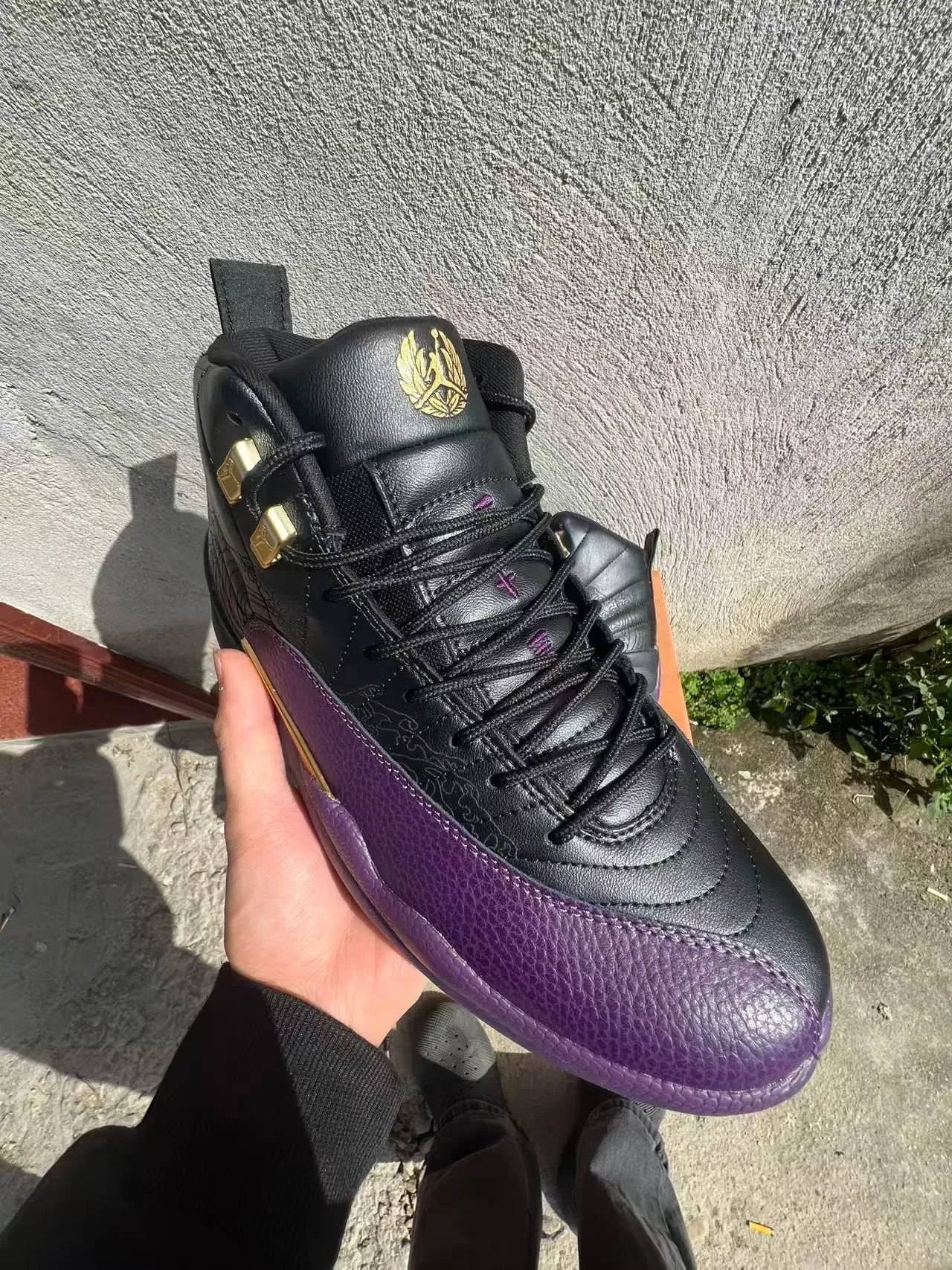 Air Jordan 12 Black Purple Gold Basketball Shoes 2