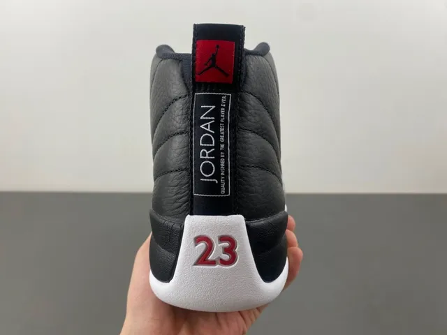 Air Jordan 12 Black White Gray-Green Basketball Shoes 4