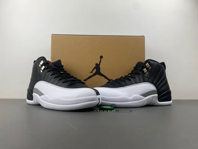 Air Jordan 12 Black White Gray-Green Basketball Shoes 14
