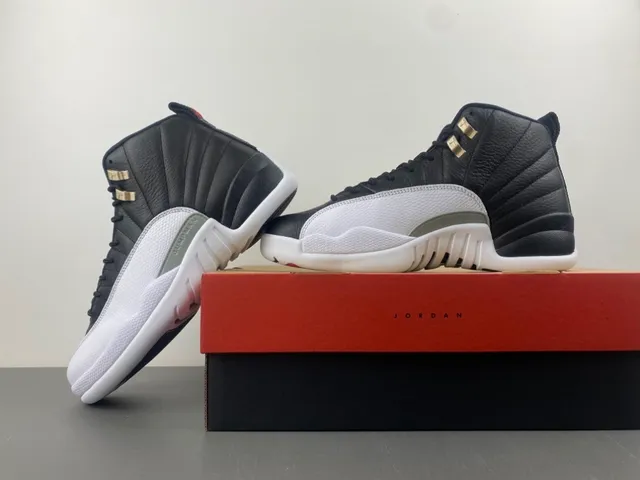 Air Jordan 12 Black White Gray-Green Basketball Shoes 15