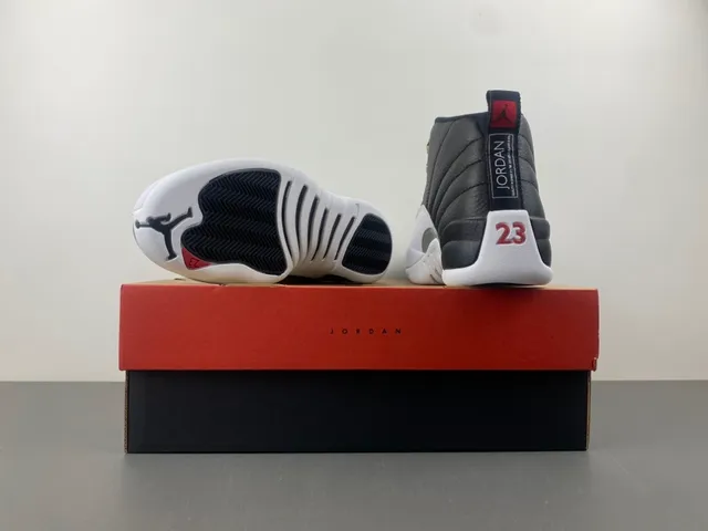 Air Jordan 12 Black White Gray-Green Basketball Shoes 17