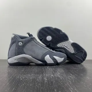 Tênis de basquete de cano alto em camurça cinza Air Jordan 14