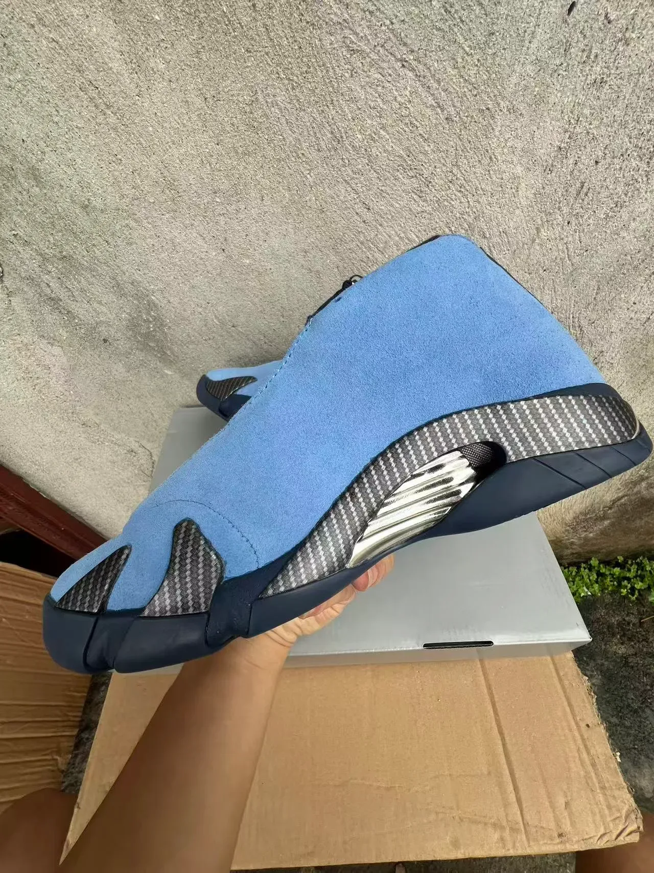 Air Jordan 14 UNC Tênis de Basquete de Camurça Azul Claro Sem Cadarço 5